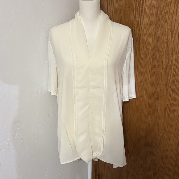 H by Halston cream chiffon drape twist front blouse size L - Picture 3 of 10